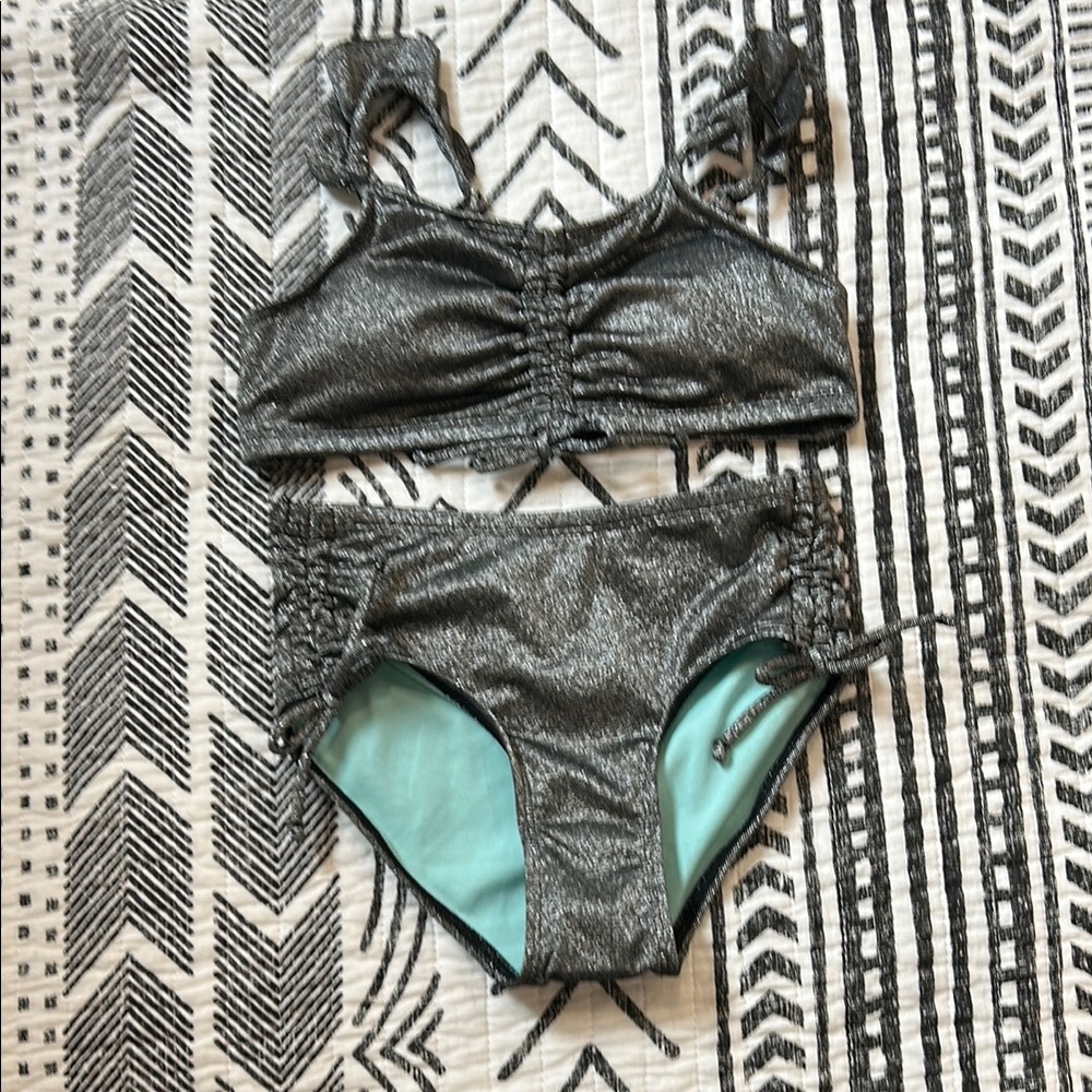 Justice Metallic Black Bikini Set